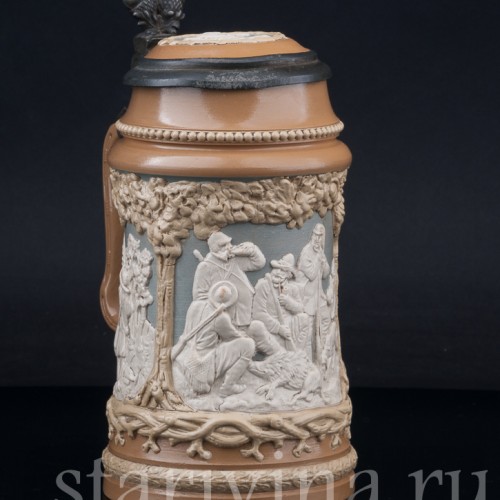 Старинная пивная кружка Охотники, 1/2 л, Villeroy & Boch, Германия, 1893 г.