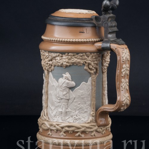 Старинная пивная кружка Охотники, 1/2 л, Villeroy & Boch, Германия, 1893 г.