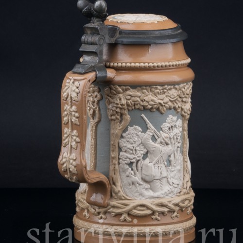 Старинная пивная кружка Охотники, 1/2 л, Villeroy & Boch, Германия, 1893 г.