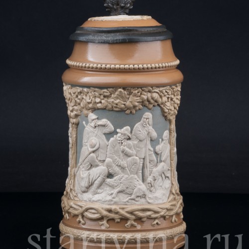 Старинная пивная кружка Охотники, 1/2 л, Villeroy & Boch, Германия, 1893 г.