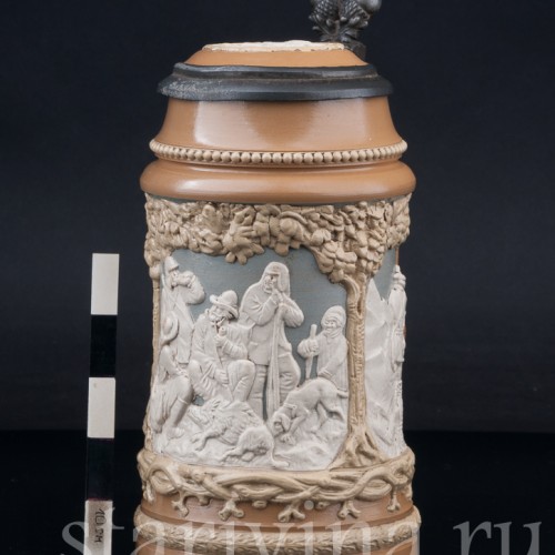 Старинная пивная кружка Охотники, 1/2 л, Villeroy & Boch, Германия, 1893 г.