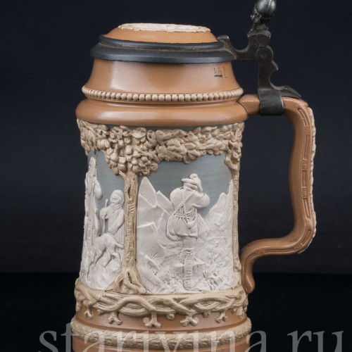 Старинная пивная кружка Охотники, 1/2 л, Villeroy & Boch, Германия, 1893 г.