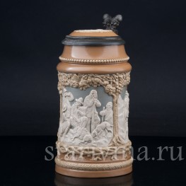 Старинная пивная кружка Охотники, 1/2 л, Villeroy & Boch, Германия, 1893 г.