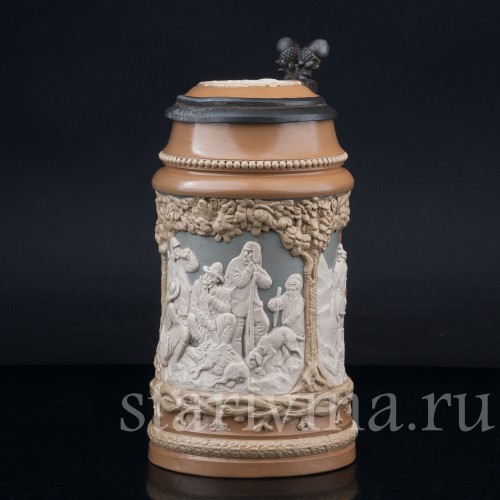 Старинная пивная кружка Охотники, 1/2 л, Villeroy & Boch, Германия, 1893 г.