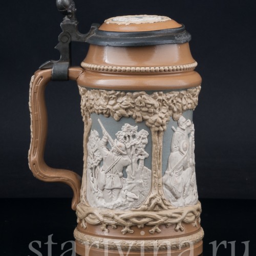 Старинная пивная кружка Охотники, 1/2 л, Villeroy & Boch, Германия, 1893 г.