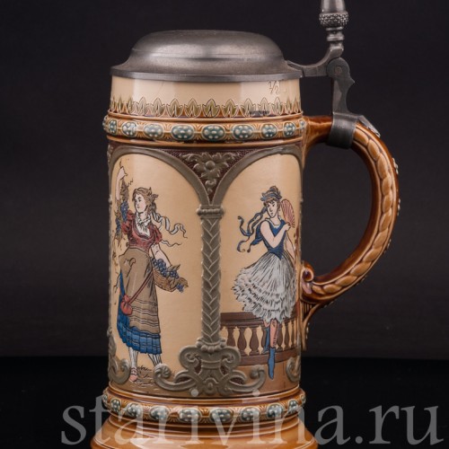 Старинная пивная кружка Времена года, 1/2 л, Villeroy & Boch, Германия, 1896 г.