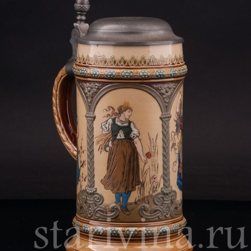 Старинная пивная кружка Времена года, 1/2 л, Villeroy & Boch, Германия, 1896 г.