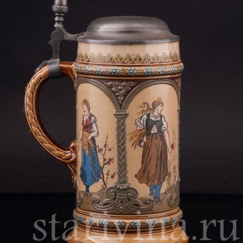 Старинная пивная кружка Времена года, 1/2 л, Villeroy & Boch, Германия, 1896 г.