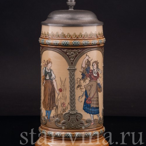 Старинная пивная кружка Времена года, 1/2 л, Villeroy & Boch, Германия, 1896 г.