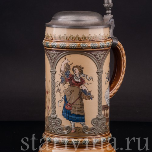 Старинная пивная кружка Времена года, 1/2 л, Villeroy & Boch, Германия, 1896 г.