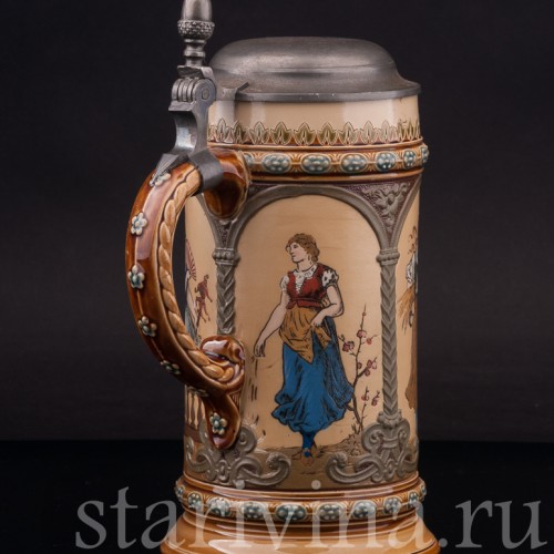 Старинная пивная кружка Времена года, 1/2 л, Villeroy & Boch, Германия, 1896 г.