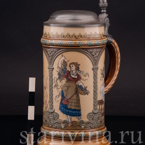 Старинная пивная кружка Времена года, 1/2 л, Villeroy & Boch, Германия, 1896 г.