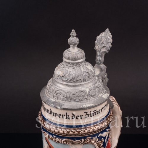 Старинная пивная кружка Да здравствует ремесло плотника, 1/2 л, Marzi & Remy, Германия, кон. 19 - нач. 20 вв.