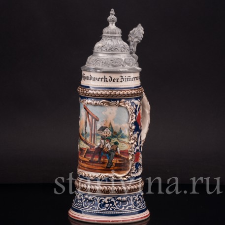 Старинная пивная кружка Да здравствует ремесло плотника, 1/2 л, Marzi & Remy, Германия, кон. 19 - нач. 20 вв.