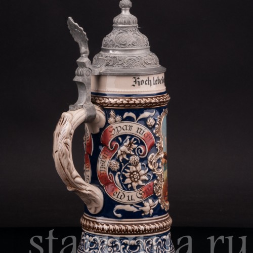 Старинная пивная кружка Да здравствует ремесло плотника, 1/2 л, Marzi & Remy, Германия, кон. 19 - нач. 20 вв.