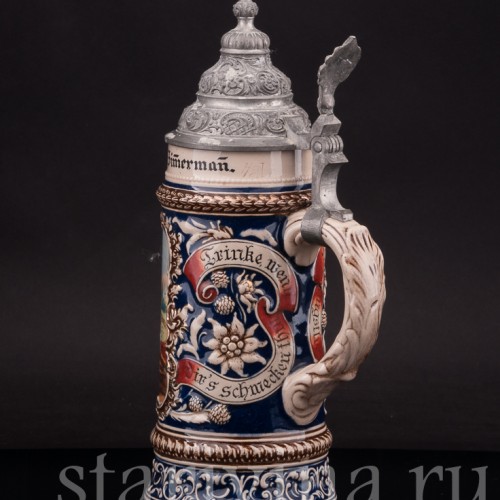 Старинная пивная кружка Да здравствует ремесло плотника, 1/2 л, Marzi & Remy, Германия, кон. 19 - нач. 20 вв.