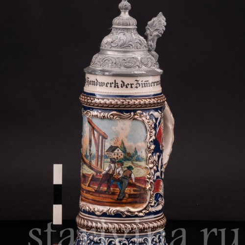 Старинная пивная кружка Да здравствует ремесло плотника, 1/2 л, Marzi & Remy, Германия, кон. 19 - нач. 20 вв.