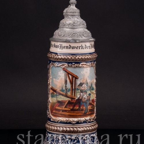 Старинная пивная кружка Да здравствует ремесло плотника, 1/2 л, Marzi & Remy, Германия, кон. 19 - нач. 20 вв.