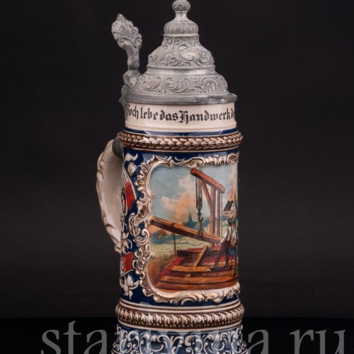 Старинная пивная кружка Да здравствует ремесло плотника, 1/2 л, Marzi & Remy, Германия, кон. 19 - нач. 20 вв.