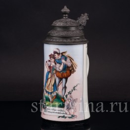 Старинная пивная кружка Дон Жуан и Церлина, 1/2 л, Германия,, кон. 19, нач. 20 вв.