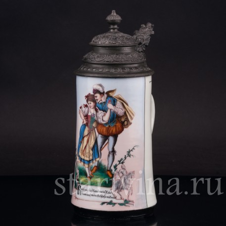 Старинная пивная кружка Дон Жуан и Церлина, 1/2 л, Германия, кон. 19, нач. 20 вв.