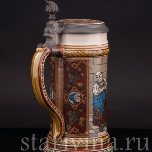 Старинная пивная кружка Воришка, 1/2 л, Villeroy & Boch, Германия, 1901 г.