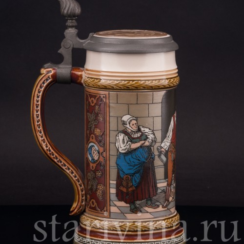 Старинная пивная кружка Воришка, 1/2 л, Villeroy & Boch, Германия, 1901 г.