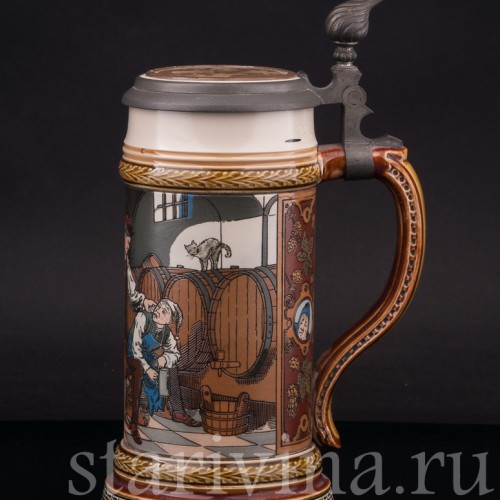 Старинная пивная кружка Воришка, 1/2 л, Villeroy & Boch, Германия, 1901 г.