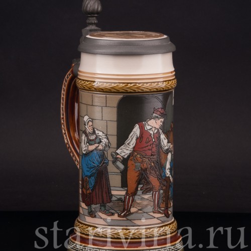 Старинная пивная кружка Воришка, 1/2 л, Villeroy & Boch, Германия, 1901 г.