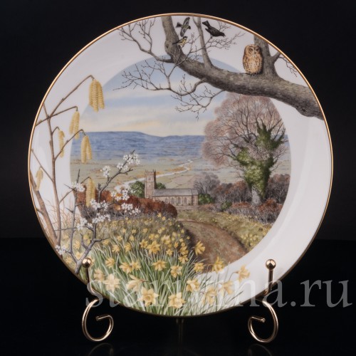 Декоративная тарелка из фарфора Сельская церковь в марте, Royal Worcester, Великобритания, 1979 г.