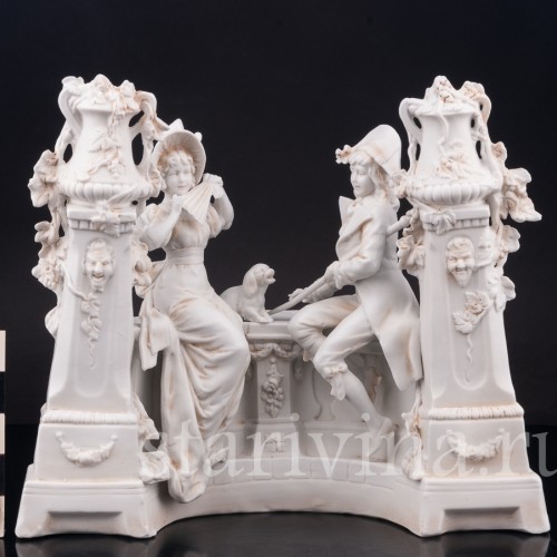 Композиция из фарфора Пара на краю фонтана, Unger, Schneider & Cie, Германия, 1875-79 гг.
