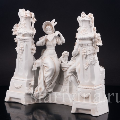 Композиция из фарфора Пара на краю фонтана, Unger, Schneider & Cie, Германия, 1875-79 гг.