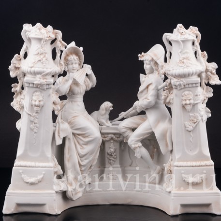 Композиция из фарфора Пара на краю фонтана, Unger, Schneider & Cie, Германия, 1875-79 гг.