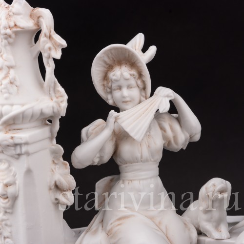 Композиция из фарфора Пара на краю фонтана, Unger, Schneider & Cie, Германия, 1875-79 гг.