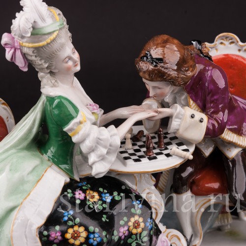 Фарфоровая композиция Прерванная партия, пара за шахматами, Scheibe-Alsbach, Германия, сер. 20 в.