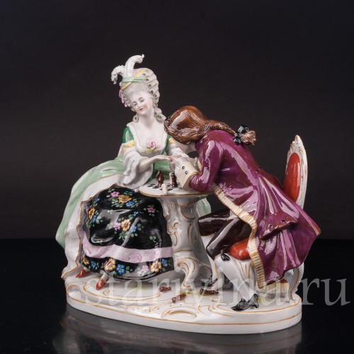 Фарфоровая композиция Прерванная партия, пара за шахматами, Scheibe-Alsbach, Германия, сер. 20 в.