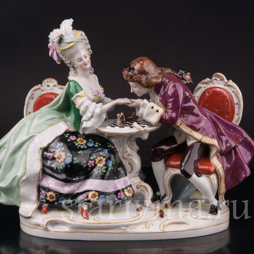 Фарфоровая композиция Прерванная партия, пара за шахматами, Scheibe-Alsbach, Германия, сер. 20 в.