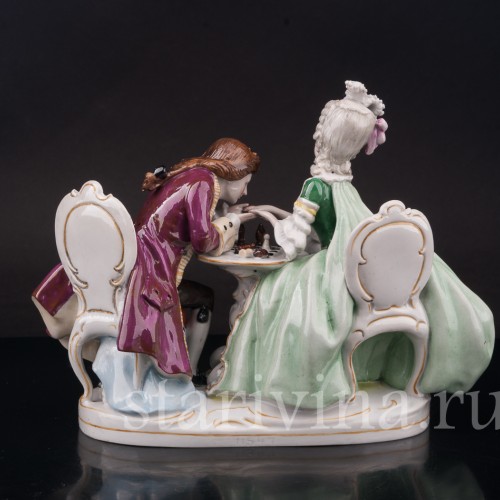 Фарфоровая композиция Прерванная партия, пара за шахматами, Scheibe-Alsbach, Германия, сер. 20 в.
