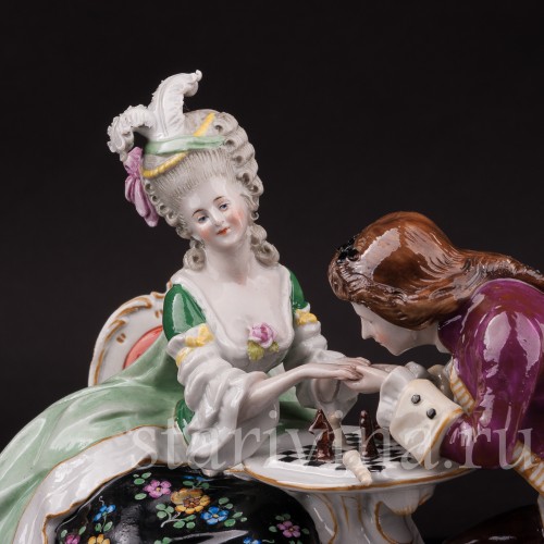 Фарфоровая композиция Прерванная партия, пара за шахматами, Scheibe-Alsbach, Германия, сер. 20 в.