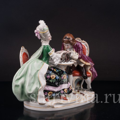 Фарфоровая композиция Прерванная партия, пара за шахматами, Scheibe-Alsbach, Германия, сер. 20 в.