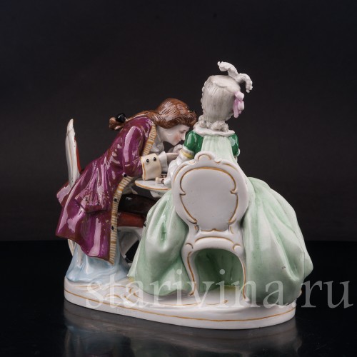 Фарфоровая композиция Прерванная партия, пара за шахматами, Scheibe-Alsbach, Германия, сер. 20 в.