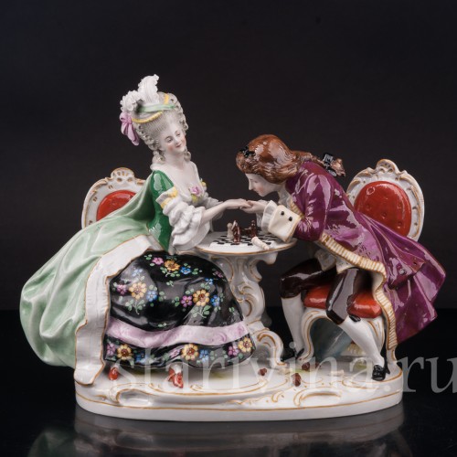 Фарфоровая композиция Прерванная партия, пара за шахматами, Scheibe-Alsbach, Германия, сер. 20 в.