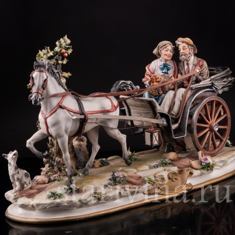 Фарфоровая композиция Пара в двуколке, Capodimonte, Италия, вт. пол. 20 в.