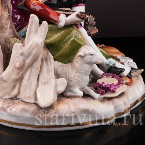 Композиция из фарфора Пасторальная пара с музыкальными инструментами, Von Schierholz, Германия, 1907-27 гг.