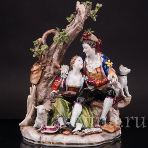 Композиция из фарфора Пасторальная пара с музыкальными инструментами, Von Schierholz, Германия, 1907-27 гг.