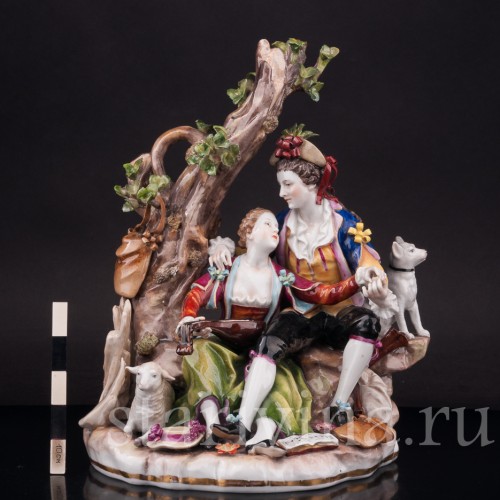 Композиция из фарфора Пасторальная пара с музыкальными инструментами, Von Schierholz, Германия, 1907-27 гг.