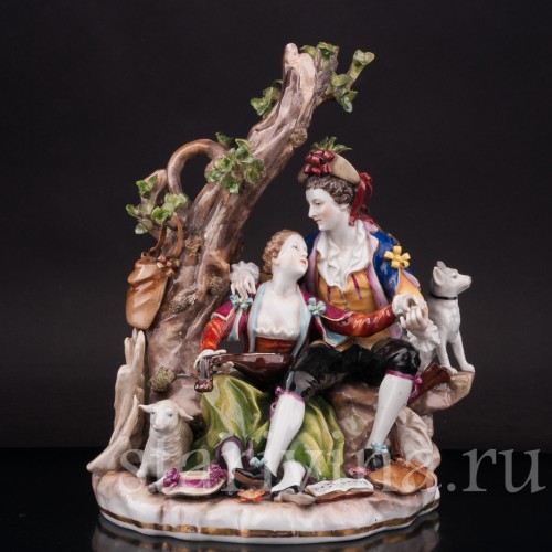 Композиция из фарфора Пасторальная пара с музыкальными инструментами, Von Schierholz, Германия, 1907-27 гг.