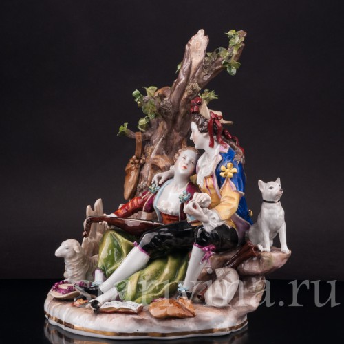 Композиция из фарфора Пасторальная пара с музыкальными инструментами, Von Schierholz, Германия, 1907-27 гг.