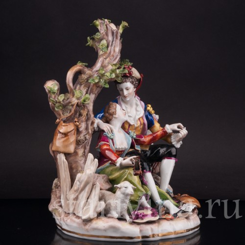 Композиция из фарфора Пасторальная пара с музыкальными инструментами, Von Schierholz, Германия, 1907-27 гг.