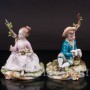 Парные фарфоровые статуэтки Девочка с букетом, мальчик с птицей, парная, кружевная, Capodimonte, Италия, сер. 20 в.